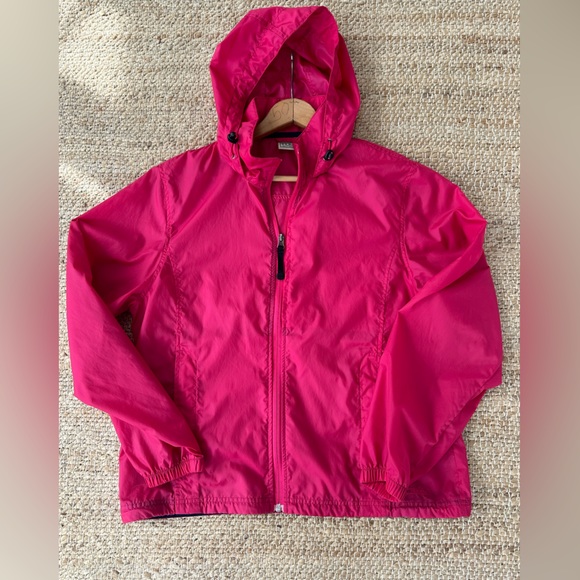 LLBean windbreaker stowaway pocket‎ packable lightweight jacket hot pink L - Picture 1 of 7
